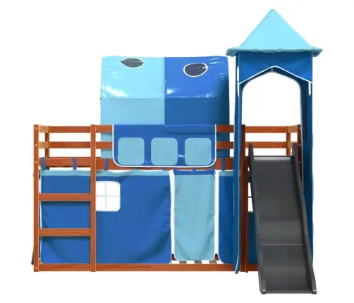 Augstā Gulta Ar Aizkariem Un Slidkalniņu, Zils, 90X200 Cm Vidaxl