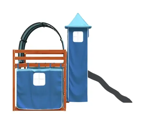 Augstā Gulta Ar Aizkariem Un Slidkalniņu, Zils, 90X200 Cm Vidaxl