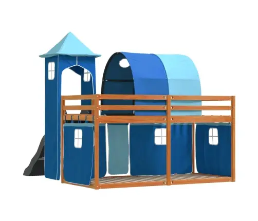 Augstā Gulta Ar Aizkariem Un Slidkalniņu, Zils, 90X200 Cm Vidaxl