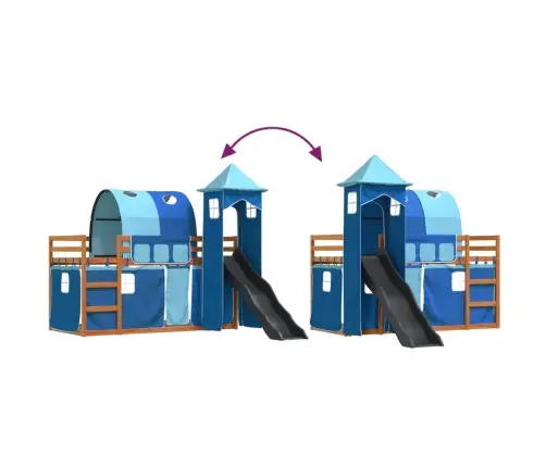 Augstā Gulta Ar Aizkariem Un Slidkalniņu, Zils, 90X200 Cm Vidaxl