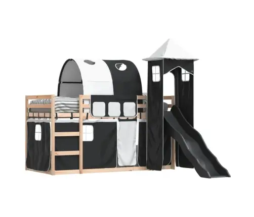 Augstā Gulta Ar Aizkariem Un Slidkalniņu, 80X200 Cm, Priede Vidaxl