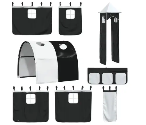 Augstā Gulta Ar Aizkariem Un Slidkalniņu, 80X200 Cm, Priede Vidaxl