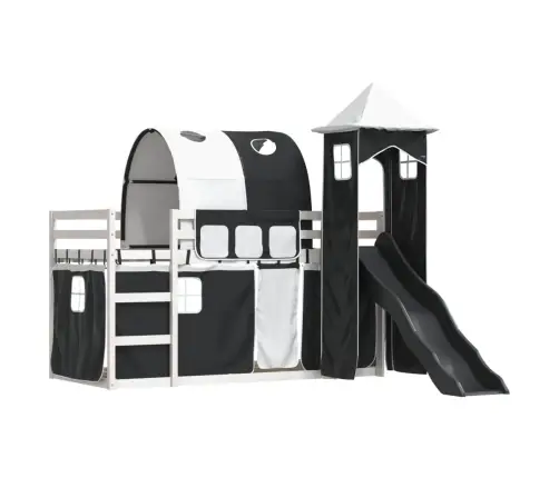 Augstā Gulta Ar Aizkariem Un Slidkalniņu, 80X200 Cm, Priede Vidaxl