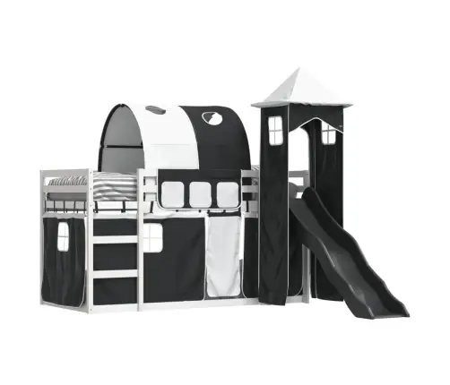 Augstā Gulta Ar Aizkariem Un Slidkalniņu, 80X200 Cm, Priede Vidaxl