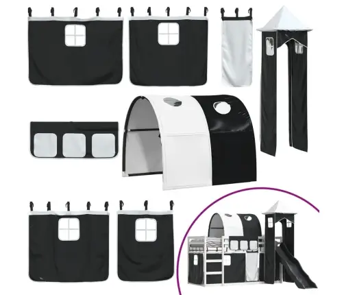 Augstā Gulta Ar Aizkariem Un Slidkalniņu, 80X200 Cm, Priede Vidaxl