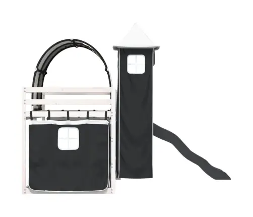 Augstā Gulta Ar Aizkariem Un Slidkalniņu, 80X200 Cm, Priede Vidaxl