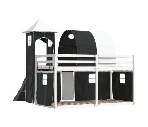 Augstā Gulta Ar Aizkariem Un Slidkalniņu, 80X200 Cm, Priede Vidaxl