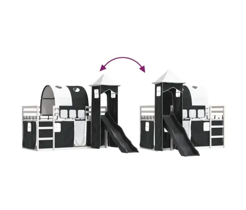 Augstā Gulta Ar Aizkariem Un Slidkalniņu, 80X200 Cm, Priede Vidaxl