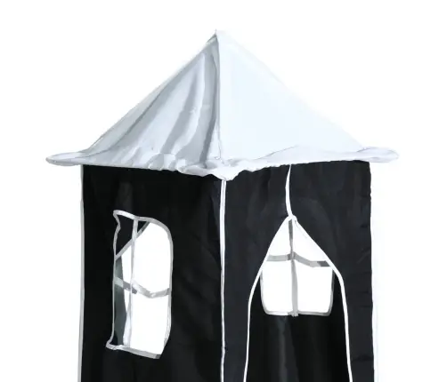 Augstā Gulta Ar Aizkariem Un Slidkalniņu, Melns&Balts, 90X190Cm Vidaxl