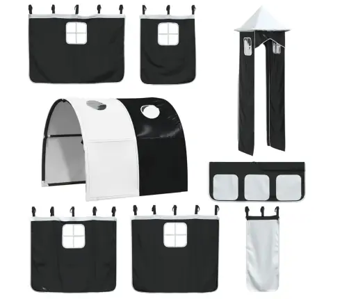 Augstā Gulta Ar Aizkariem Un Slidkalniņu, Melns&Balts, 90X190Cm Vidaxl