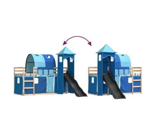 Augstā Gulta Ar Aizkariem Un Slidkalniņu, Zils, 90X190 Cm Vidaxl