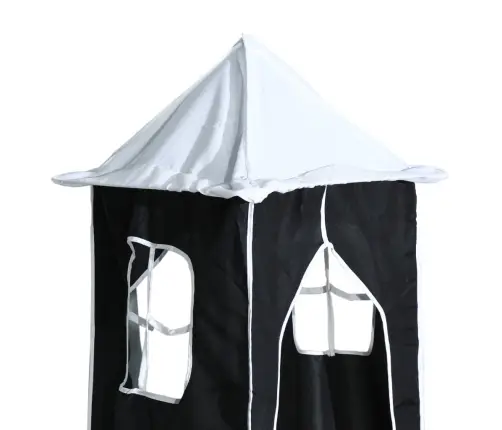 Augstā Gulta Ar Aizkariem Un Slidkalniņu, Melns&Balts, 90X190Cm Vidaxl