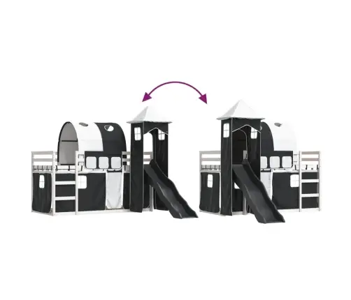 Augstā Gulta Ar Aizkariem Un Slidkalniņu, Melns&Balts, 90X190Cm Vidaxl