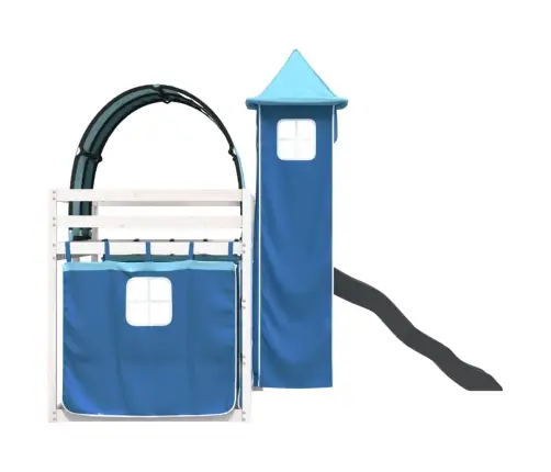 Augstā Gulta Ar Aizkariem Un Slidkalniņu, Zils, 90X190 Cm Vidaxl