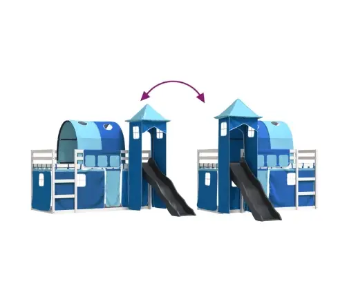 Augstā Gulta Ar Aizkariem Un Slidkalniņu, Zils, 90X190 Cm Vidaxl