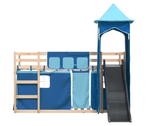 Dviaukštė Lova Su Užuolaidomis Ir Čiuožykla, Mėlyna, 90X200Cm