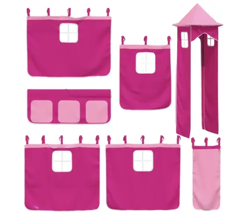 Augstā Gulta Ar Aizkariem Un Slidkalniņu, Rozā, 90X200 Cm Vidaxl