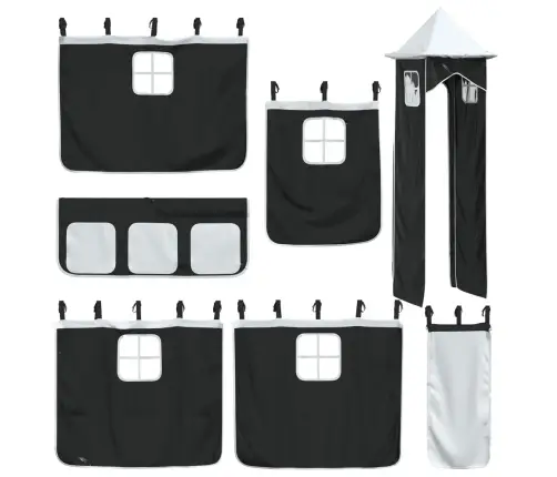 Augstā Gulta Ar Aizkariem Un Slidkalniņu, 90X200 Cm, Priede Vidaxl