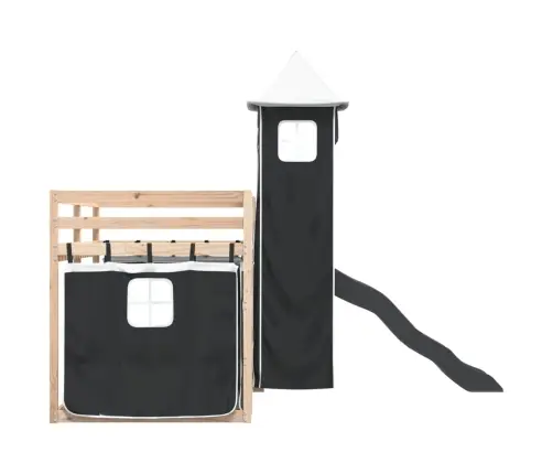 Dviaukštė Lova Su Užuolaidomis, Balta/Juoda, 80X200cm Pušis