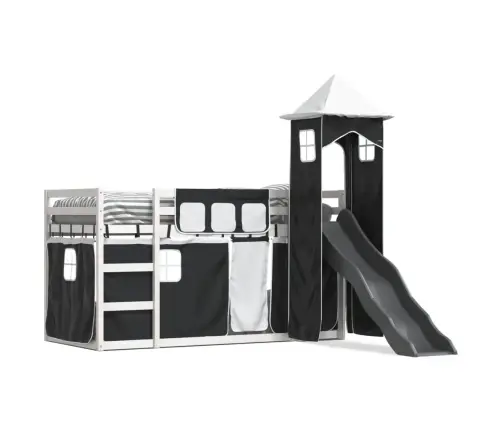 Augstā Gulta Ar Aizkariem Un Slidkalniņu, 80X200 Cm, Priede Vidaxl