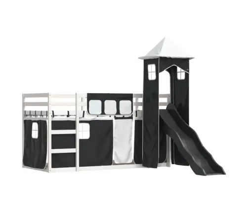 Augstā Gulta Ar Aizkariem Un Slidkalniņu, 80X200 Cm, Priede Vidaxl