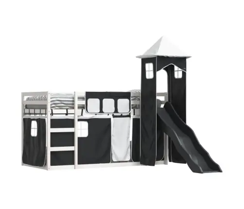 Augstā Gulta Ar Aizkariem Un Slidkalniņu, 80X200 Cm, Priede Vidaxl