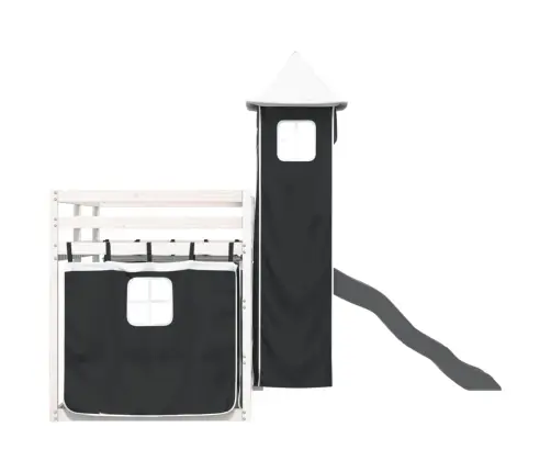 Augstā Gulta Ar Aizkariem Un Slidkalniņu, 80X200 Cm, Priede Vidaxl