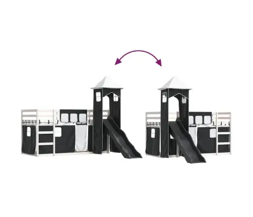 Augstā Gulta Ar Aizkariem Un Slidkalniņu, 80X200 Cm, Priede Vidaxl