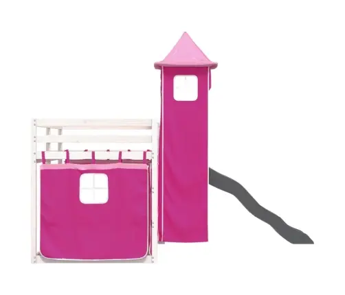 Dviaukštė Lova Su Užuolaidomis Ir Čiuožykla, Rožinė, 80X200Cm