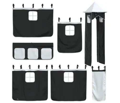 Augstā Gulta Ar Aizkariem Un Slidkalniņu, Melns&Balts, 90X190Cm Vidaxl