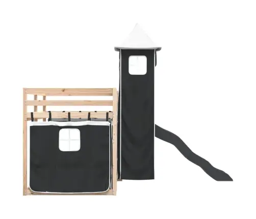 Augstā Gulta Ar Aizkariem Un Slidkalniņu, Melns&Balts, 90X190Cm Vidaxl