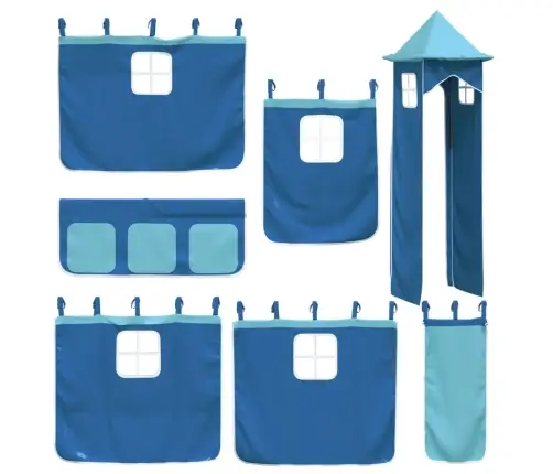 Dviaukštė Lova Su Užuolaidomis Ir Čiuožykla, Mėlyna, 90X190Cm