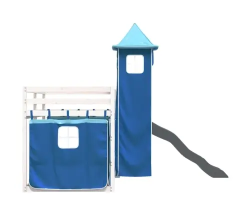 Dviaukštė Lova Su Užuolaidomis Ir Čiuožykla, Mėlyna, 90X190Cm