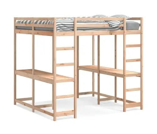 Augstā Gulta, Rakstāmgalds, Kāpnes, 180X200 Cm, Priedes Koks Vidaxl