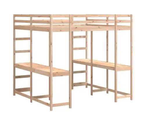 Augstā Gulta, Rakstāmgalds, Kāpnes, 180X200 Cm, Priedes Koks Vidaxl