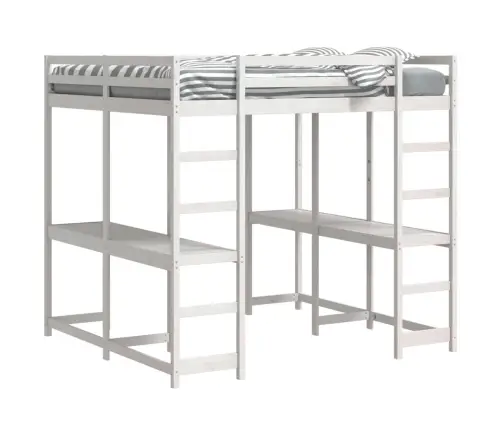 Kõrge Voodi Laua Ja Redeliga, Valge, 180X200 cm Männipuit