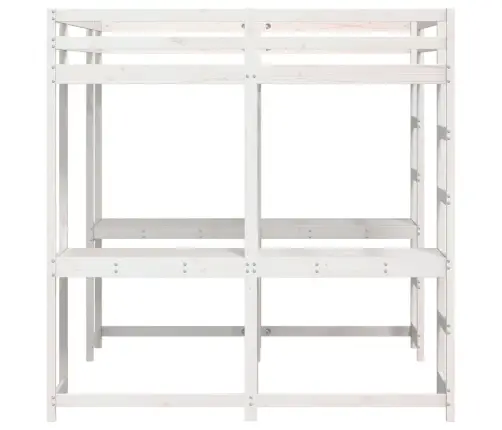 Kõrge Voodi Laua Ja Redeliga, Valge, 180X200 cm Männipuit