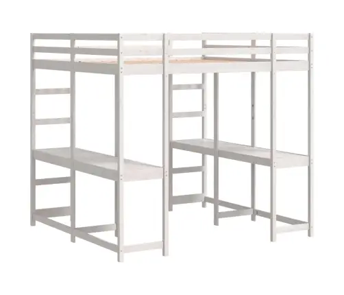 Kõrge Voodi Laua Ja Redeliga, Valge, 180X200 cm Männipuit