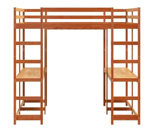 Aukšta Lova Su Rašomuoju Stalu Ir Kopėčiomis, Ruda, 180X200Cm