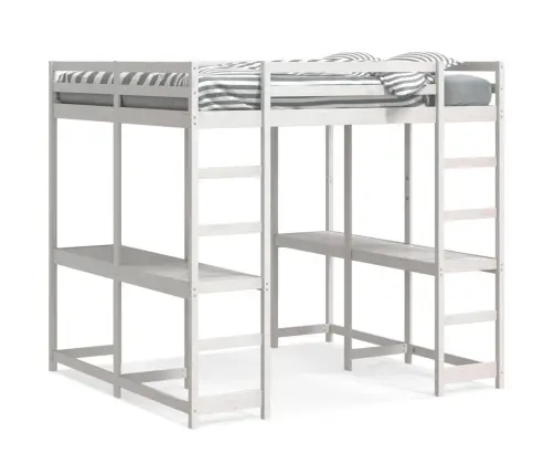 Augstā Gulta, Rakstāmgalds, Kāpnes, Balts, 160X200 Cm, Priede Vidaxl