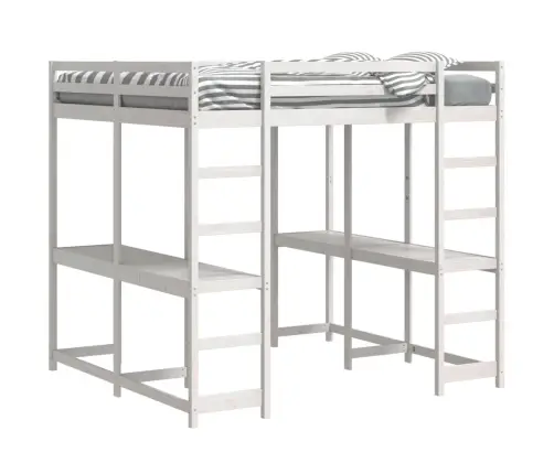 Augstā Gulta, Rakstāmgalds, Kāpnes, Balts, 160X200 Cm, Priede Vidaxl