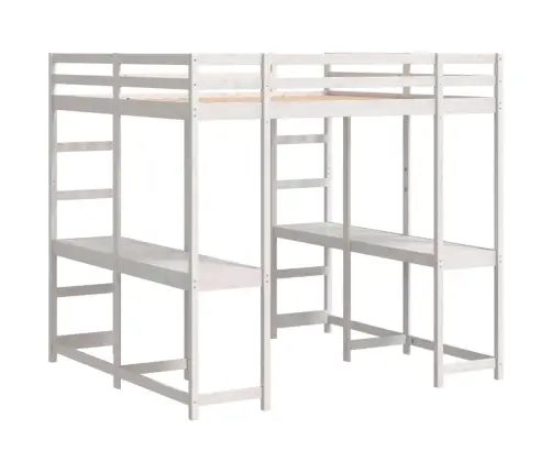 Augstā Gulta, Rakstāmgalds, Kāpnes, Balts, 160X200 Cm, Priede Vidaxl