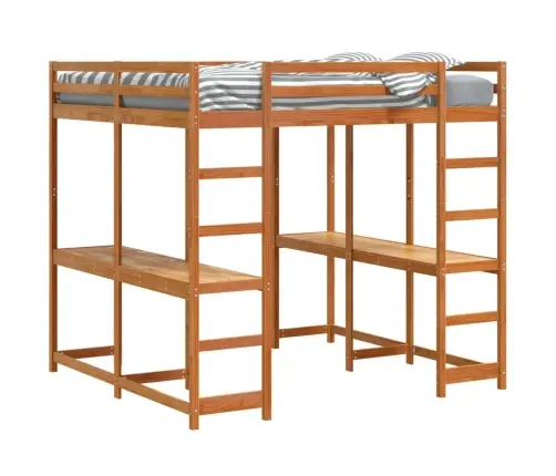 Augstā Gulta, Rakstāmgalds, Kāpnes, Vaska Brūnas, 160X200 Cm Vidaxl