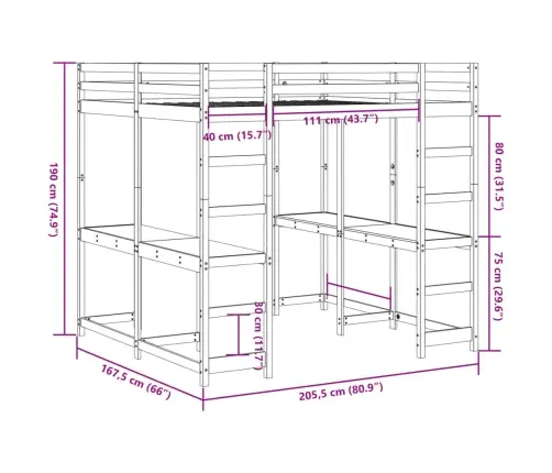 Augstā Gulta, Rakstāmgalds, Kāpnes, Vaska Brūnas, 160X200 Cm Vidaxl