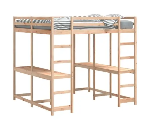 Kõrge Voodi Laua Ja Redeliga, 140X200 cm Männipuit