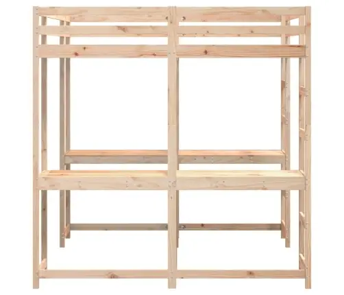 Kõrge Voodi Laua Ja Redeliga, 140X200 cm Männipuit