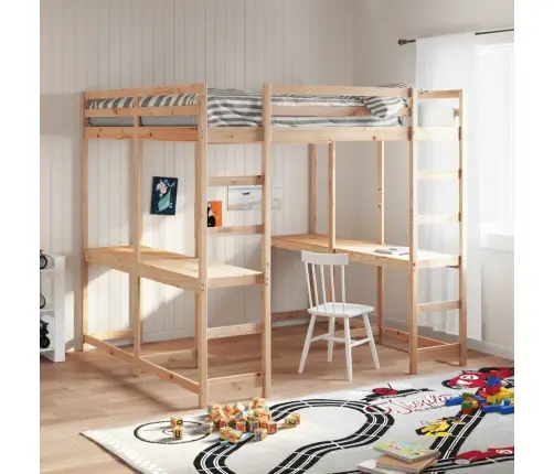 Kõrge Voodi Laua Ja Redeliga, 140X200 cm Männipuit