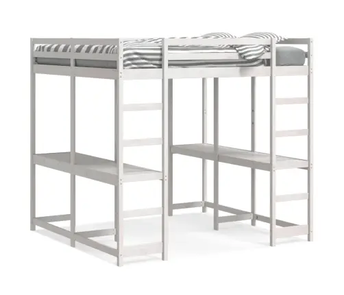 Augstā Gulta, Rakstāmgalds, Kāpnes, Balts, 140X200 Cm, Priede Vidaxl