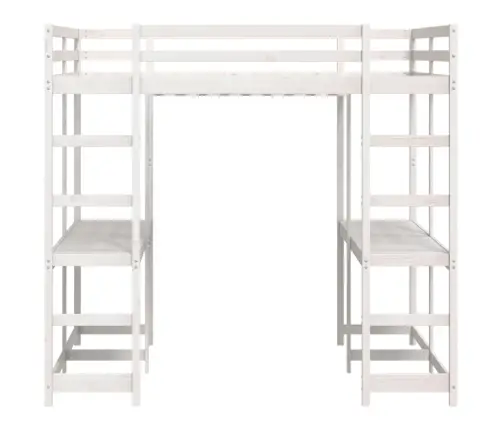 Augstā Gulta, Rakstāmgalds, Kāpnes, Balts, 140X200 Cm, Priede Vidaxl