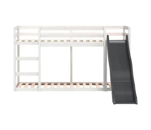Dviaukštė Lova Su Čiuožykla/Kopėčiomis, Balta, 80X200cm Pušis
